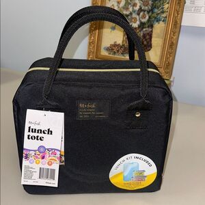 fit + fresh Bloomington Black Lunch Tote Bag w/ Handles Ice Pack & 2 Containers